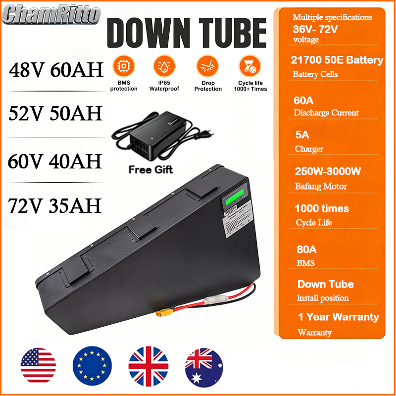 72V 50Ah 21700 Lithium Battery - Batteria triangolare per bici elettrica 60V